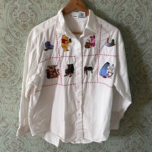Winnie the Pooh Embroidered White Button Down Size XL